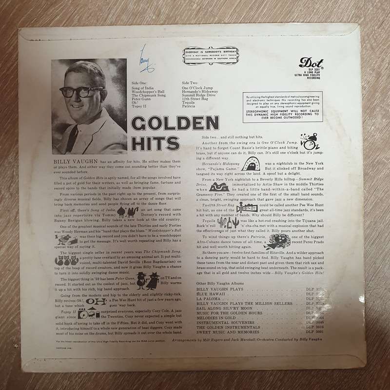 Billy Vaughn And His Orchestra  Golden Hits - Vinyl LP Record - Opened  - Very-Good Quality...