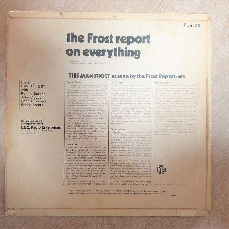 BBC - David Frost - The Frost Report on Everything - John Cleese....Vinyl LP Record - Very-Good- ...