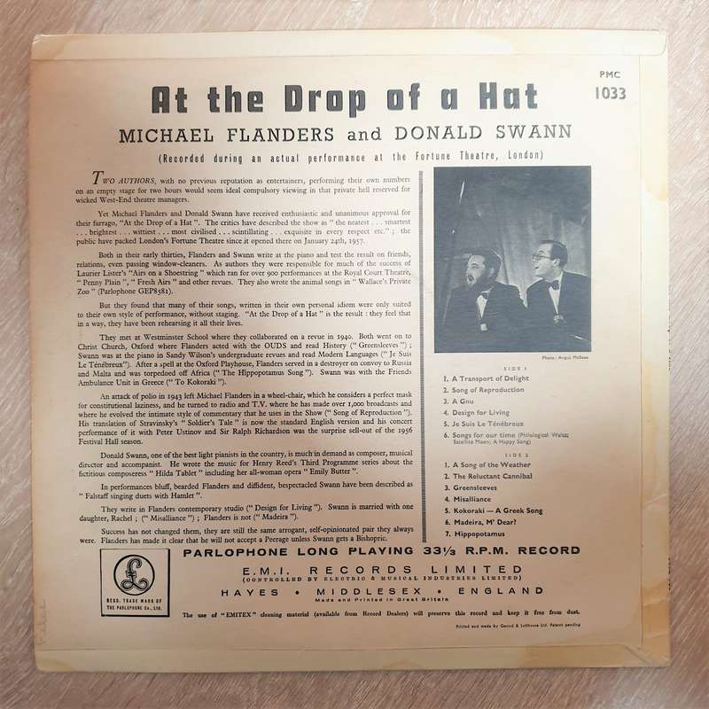 At The Drop of A Hat - Michael Flanders and Donald Swann - Vinyl LP Record - Very-Good+ Quality (...