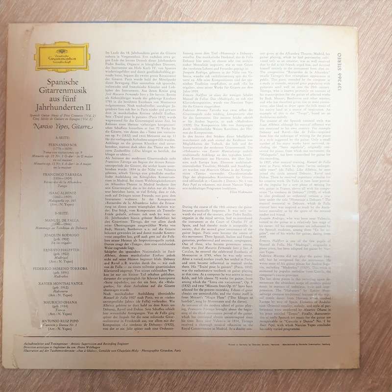 Narciso Yepes  Spanish Guitar Of Five Centuries, Vol. 2 - Vinyl LP Record - Very-Good+ Qual...
