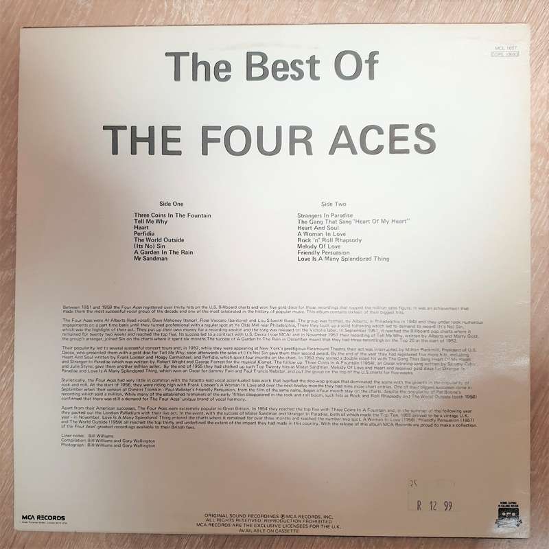 The Four Aces  The Best Of - Vinyl LP Record - Very-Good+ Quality (VG+)