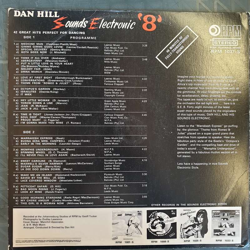 Dan Hill - Sounds Electronic 8   Vinyl LP Record - Very-Good+ Quality (VG+)