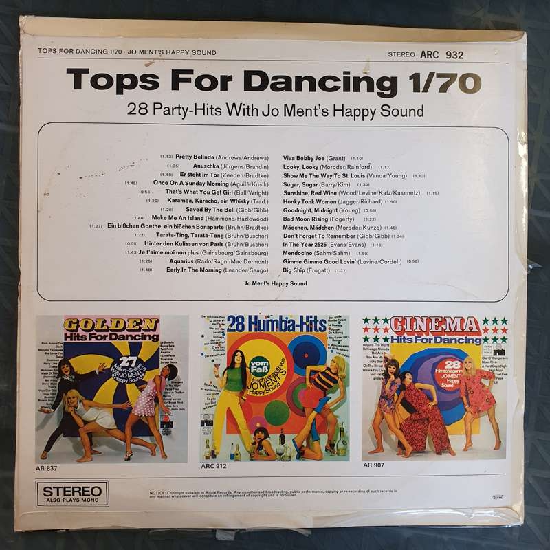 Jo Ment's Happy Sound  Tops For Dancing 1/70  Vinyl LP Record - Very-Good+ Quality (VG+)