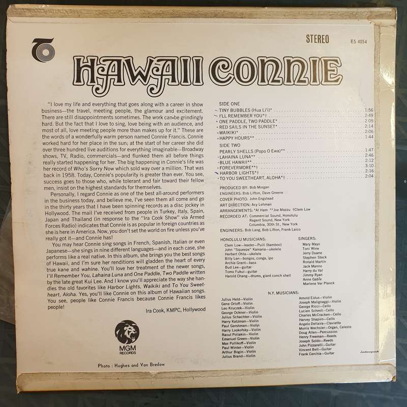 Connie Francis  Hawaii Connie   Vinyl LP Record - Very-Good+ Quality (VG+)