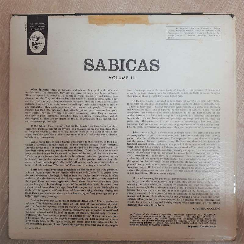 Sabicas  The Greatest Flamenco Guitarist Volume III - Vinyl LP Record - Opened  - Very-Good...