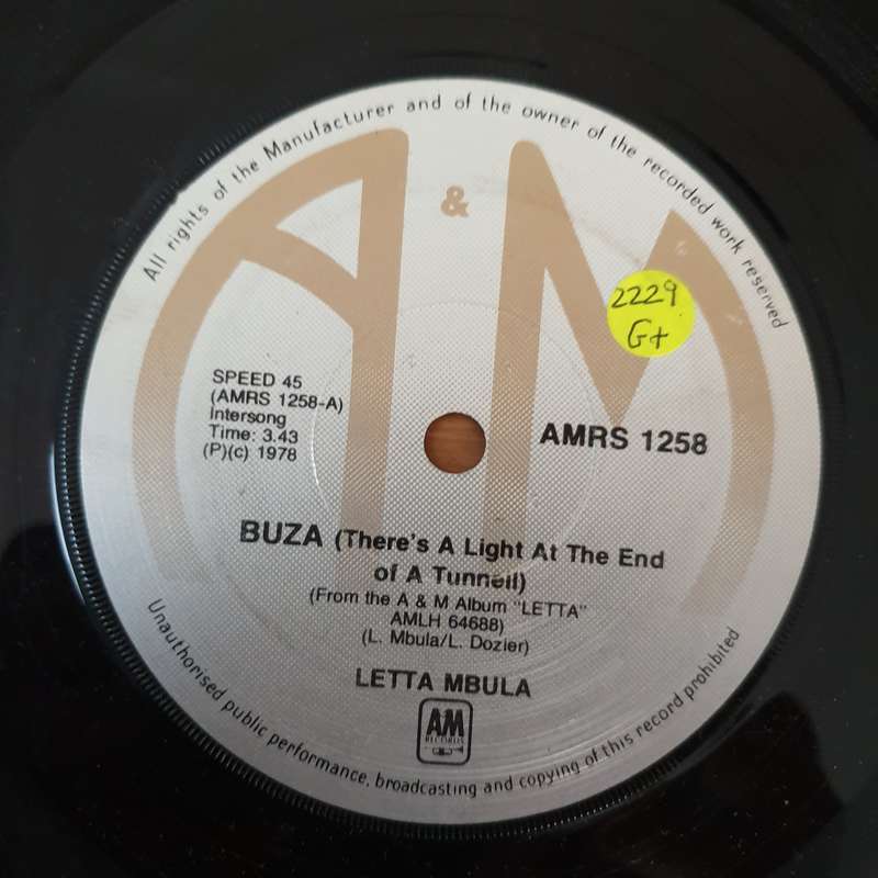 Letta Mbulu  Buza (There's A Light At The End Of A Tunnel) - Vinyl 7" Record - Good+ Qualit...