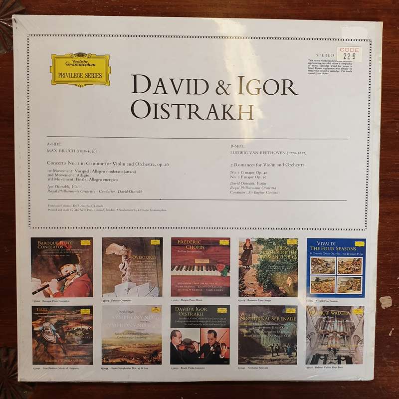 David & Igor Oistrach  Beethoven - Max Bruch (German Pressing) -Violin Concerto No 1 in Gminor...