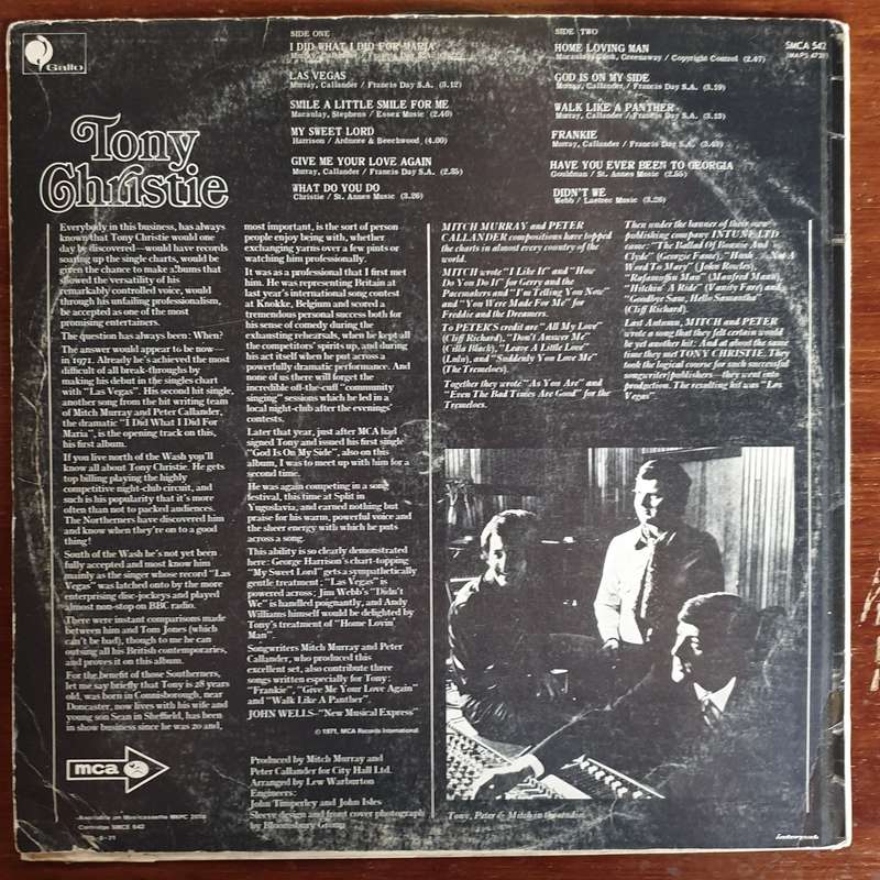 Tony Christie  I Did What I Did For Maria - Vinyl LP Record - Very-Good+ Quality (VG+)