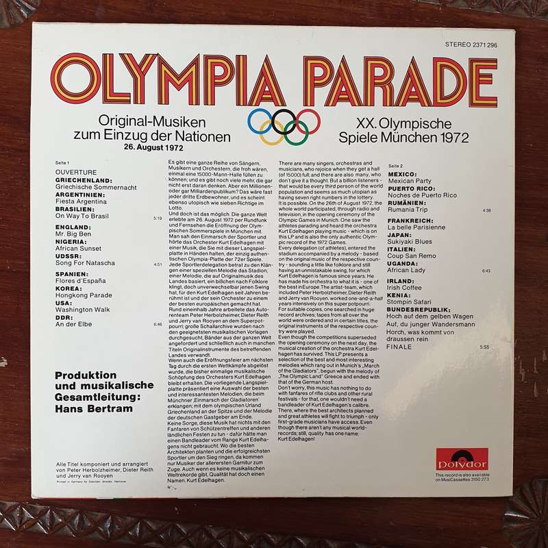 Olympia Parade - Olympic Games Munich  26. August 1972 - Vinyl LP Record - Very-Good+ Quality (VG+)