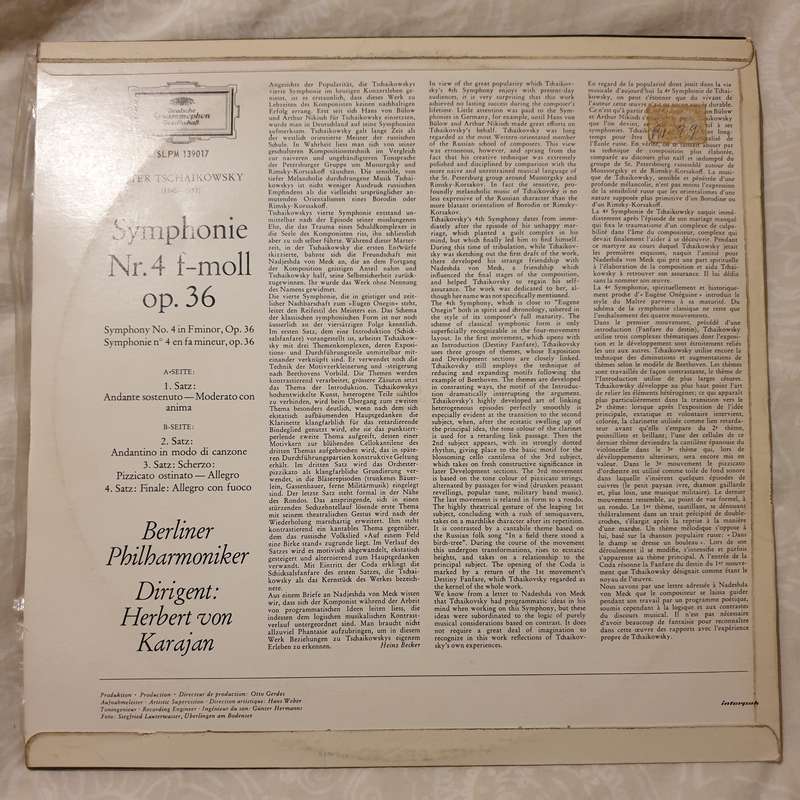 Peter Tschaikowsky, Herbert von Karajan  Symphonie Nr. 4 F-moll Op. 36 - Vinyl LP Record - ...