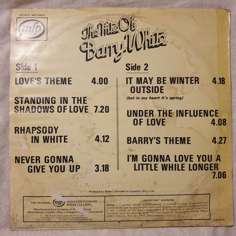 The Hits of Barry White - Robert Schroder Orchestra - Vinyl LP Record - Very-Good+ Quality (VG+)