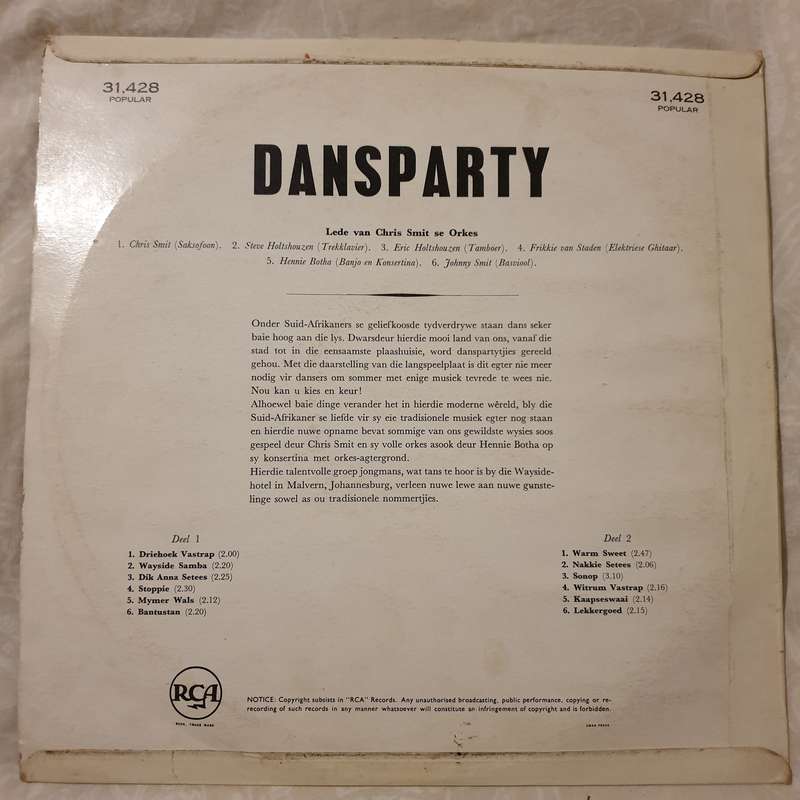 Chris Smit en sy Orkes - Dansparty - Vinyl LP Record - Very-Good+ Quality (VG+)