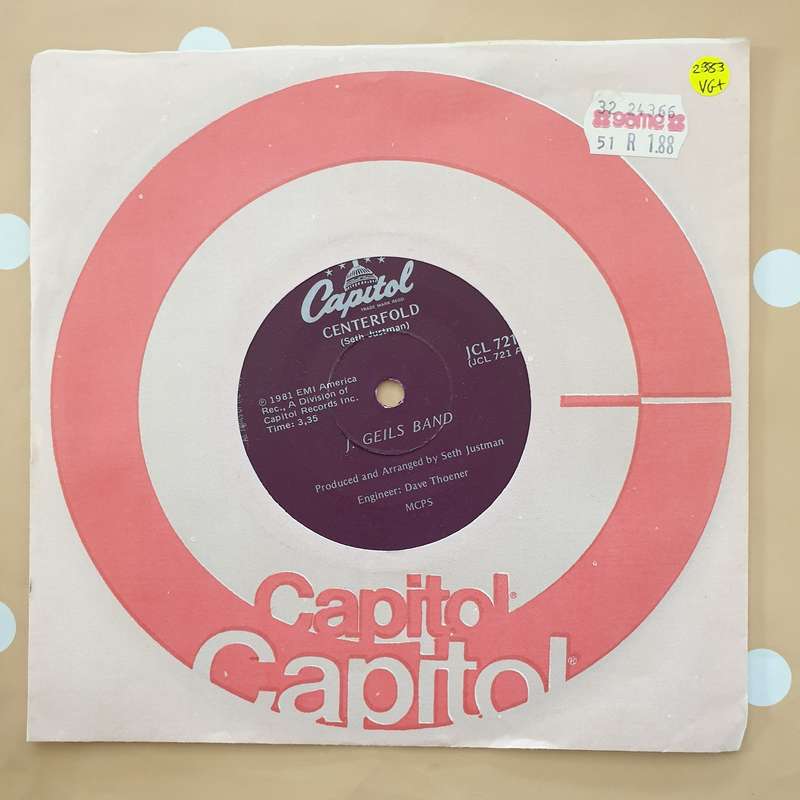 The J. Geils Band  Centrefold - Vinyl 7" Record - Very-Good+ Quality (VG+)