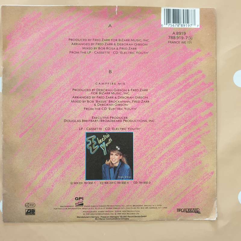 Debbie Gibson  Electric Youth - Vinyl 7" Record - Very-Good+ Quality (VG+)