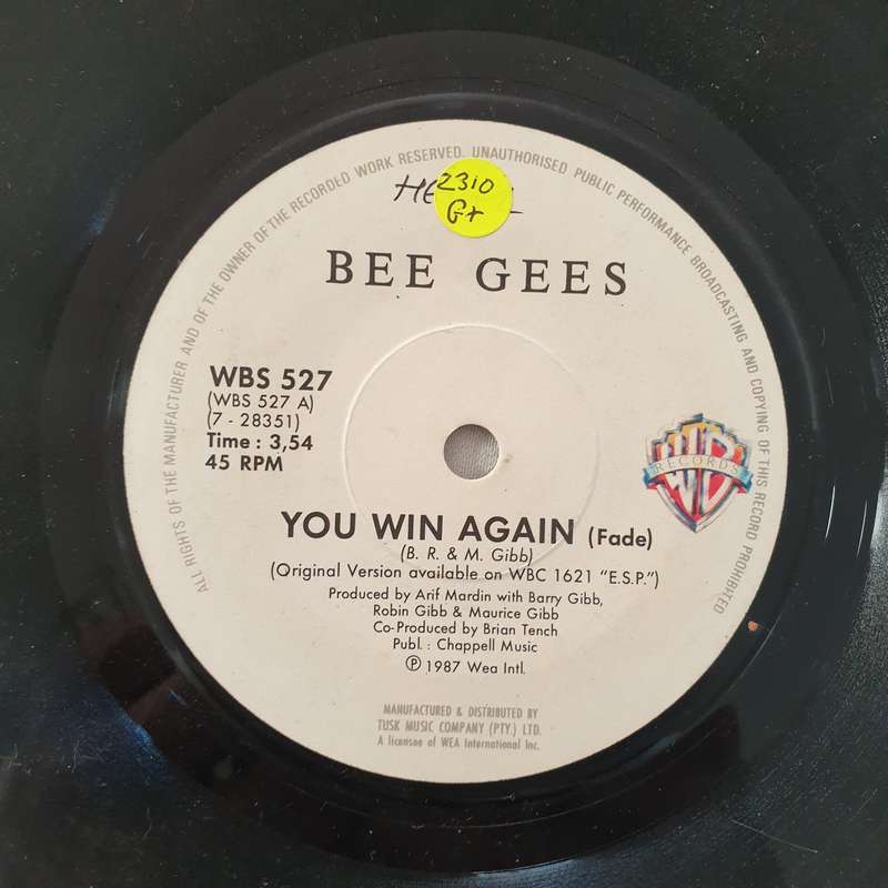 Bee Gees  You Win Again / Backtafunk - Vinyl 7" Record - Good+ Quality (G+)