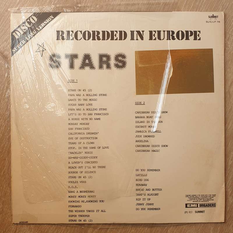 Stars - Recorded in Europe - Disco Super Long Version - Vinyl LP Record - Very-Good+ Quality (VG+)
