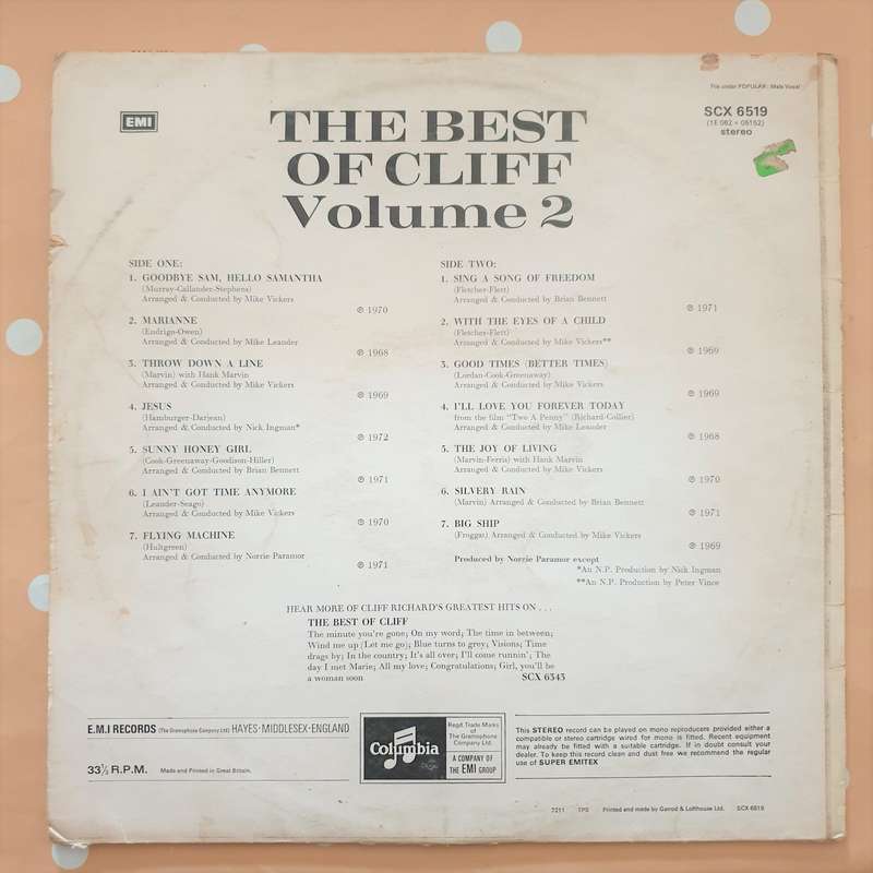 Cliff Richard - The Best of Cliff - Vol 2 - Vinyl LP Record - Fair Quality (F)