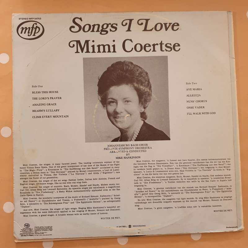 Mimi Coertse - Songs I Love - Vinyl LP Record - Very-Good Quality (VG)
