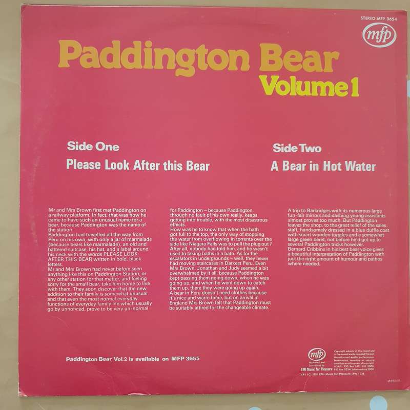 Paddington Bear - Vol 1 -  Vinyl LP Record - Very-Good+ Quality (VG+)