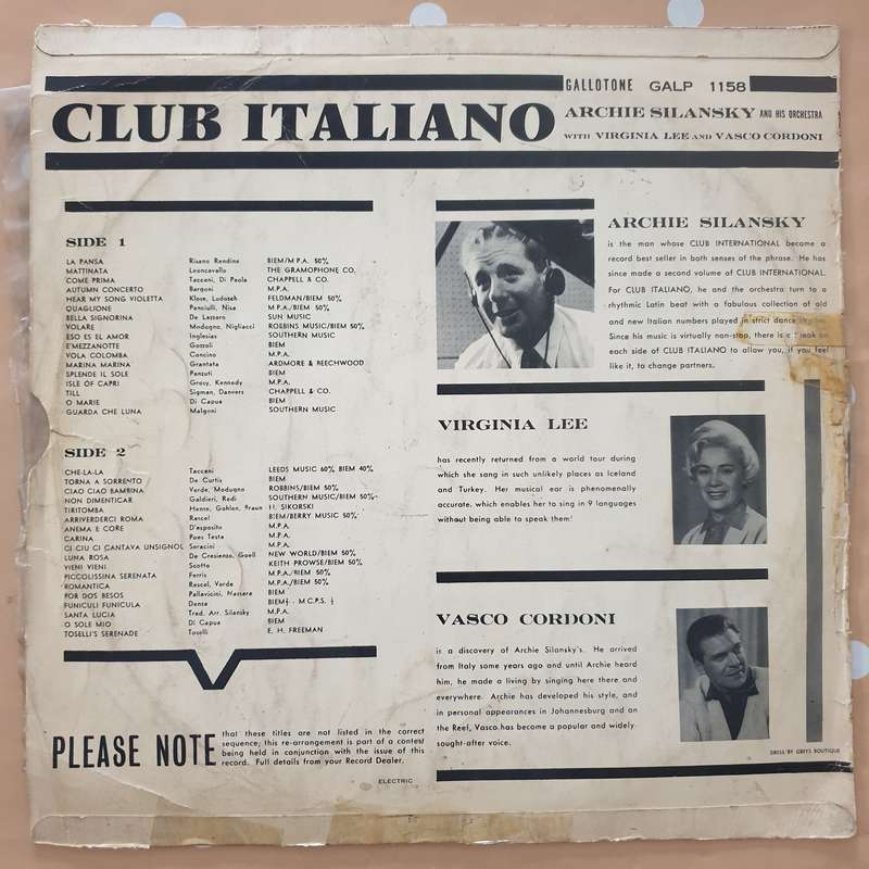 Club Italiano - Archie Silansky  Vinyl LP Record (G)