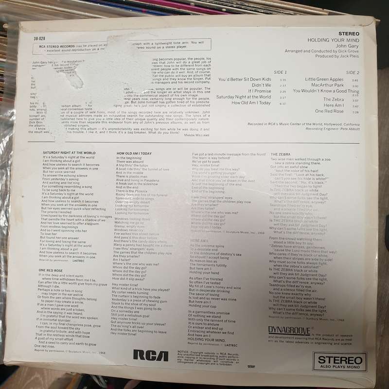 John Gary  Holding Your Mind -  Vinyl LP Record - Very-Good Quality (VG)