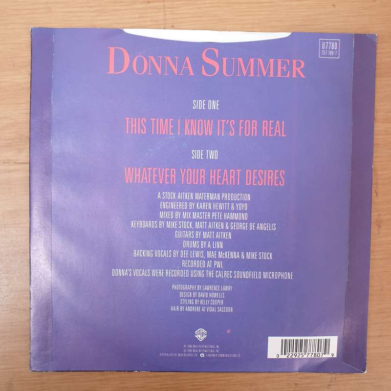 Donna Summer  This Time I Know It's For Real - Vinyl 7" Record - Very-Good+ Quality (VG+)