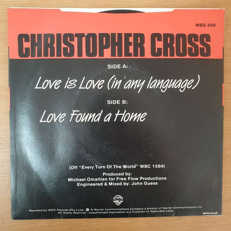 Christopher Cross  Love Is Love (In Any Language) - Vinyl 7" Record - Very-Good+ Quality (VG+)