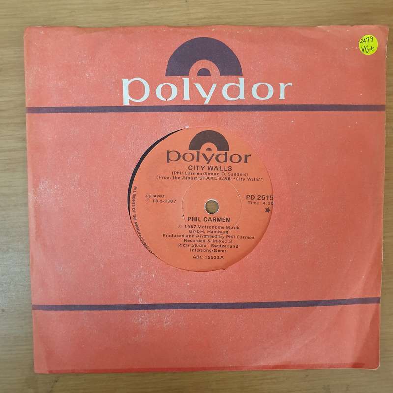 Phil Carmen  City Walls - Vinyl 7" Record - Very-Good+ Quality (VG+)