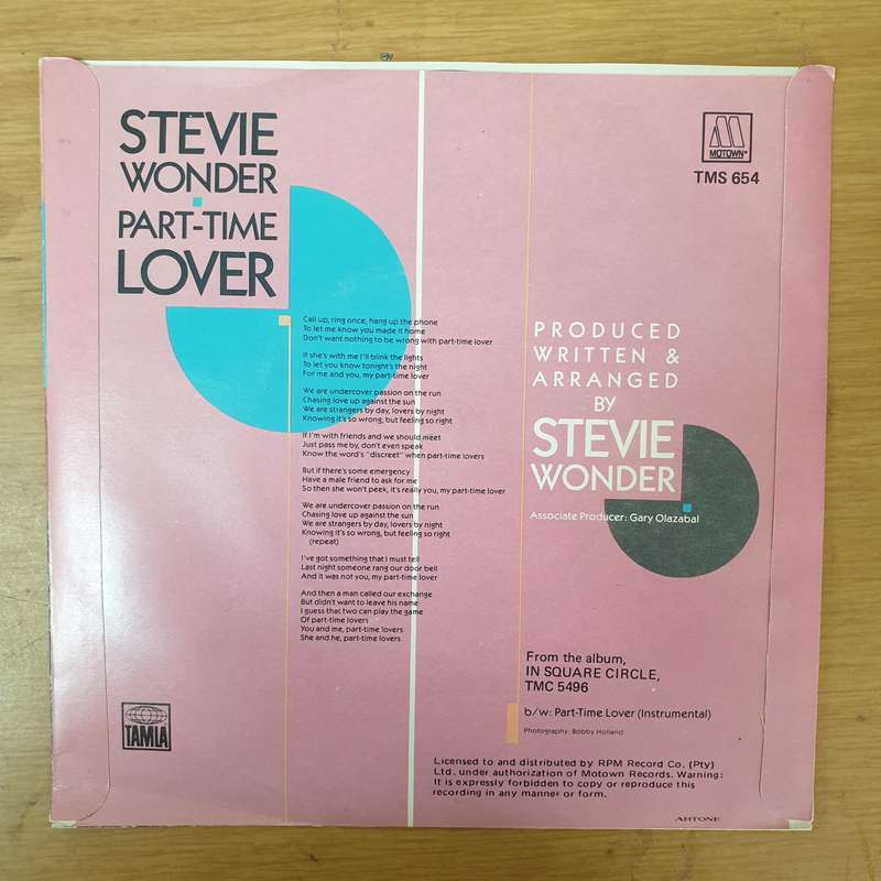 Stevie Wonder  Part-Time Lover - Vinyl 7" Record - Very-Good+ Quality (VG+)