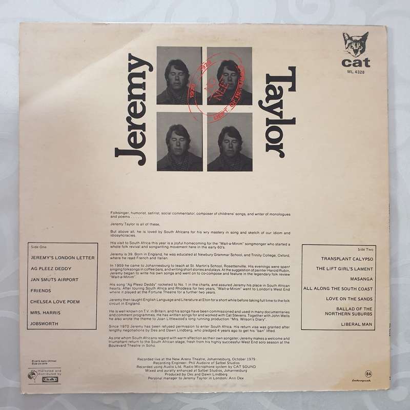 Jeremy Taylor  Back In Town - Vinyl LP Record - Very-Good Quality (VG)