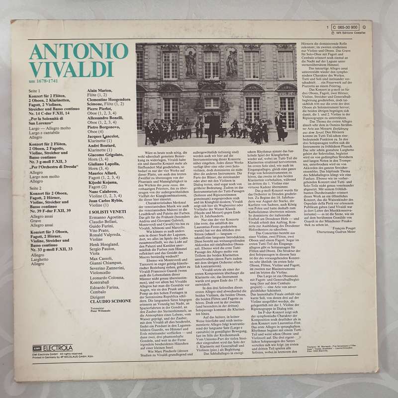 Vivaldi - Four Concertos / Vier Konzerte -  Vinyl LP Record - Very-Good+ Quality (VG+)