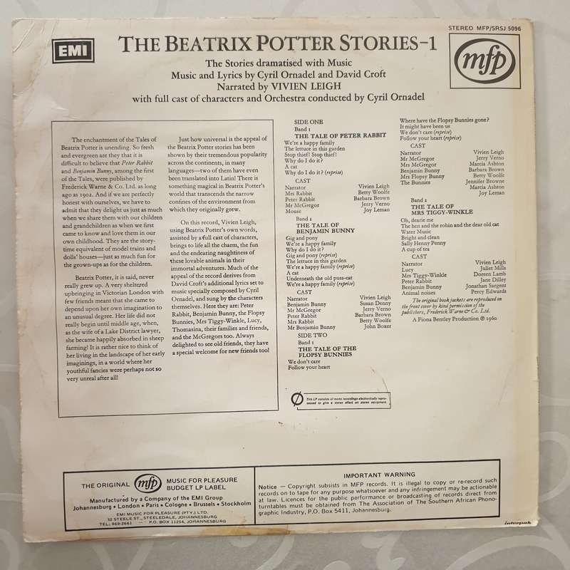 The Beatrix Potter Stories 1 - Vinyl LP Record - Very-Good- Quality (VG-)