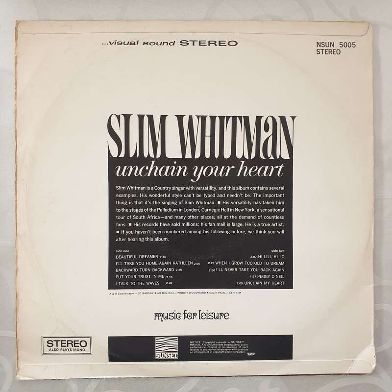 Slim Whitman  Unchain Your Heart  - Vinyl LP Record - Very-Good Quality (VG)