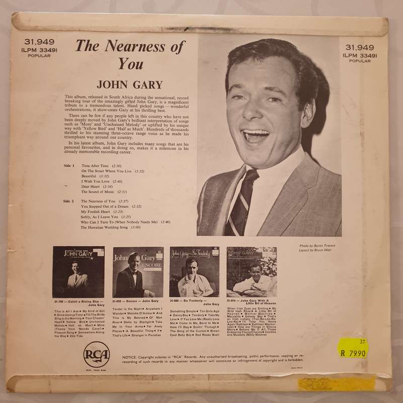 John Gary - The Nearness Of You  -  Vinyl LP Record - Very-Good+ Quality (VG+)