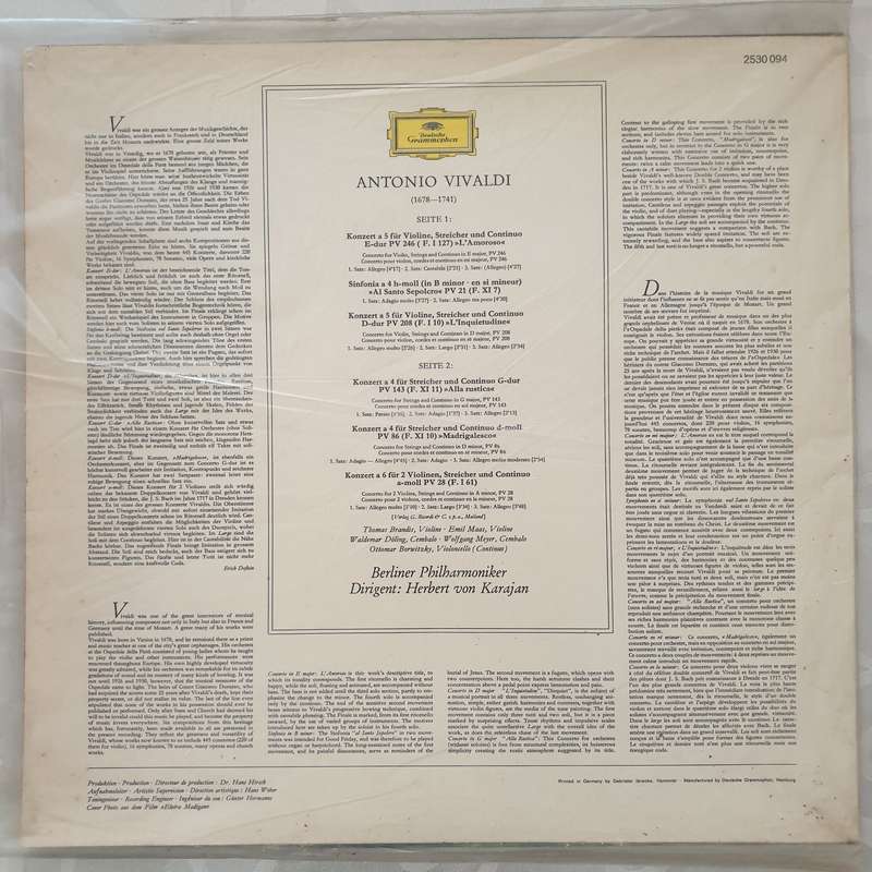Antonio Vivaldi, Berliner Philharmoniker  Herbert Von Karajan  6 Concerti «L'Amoroso» ...
