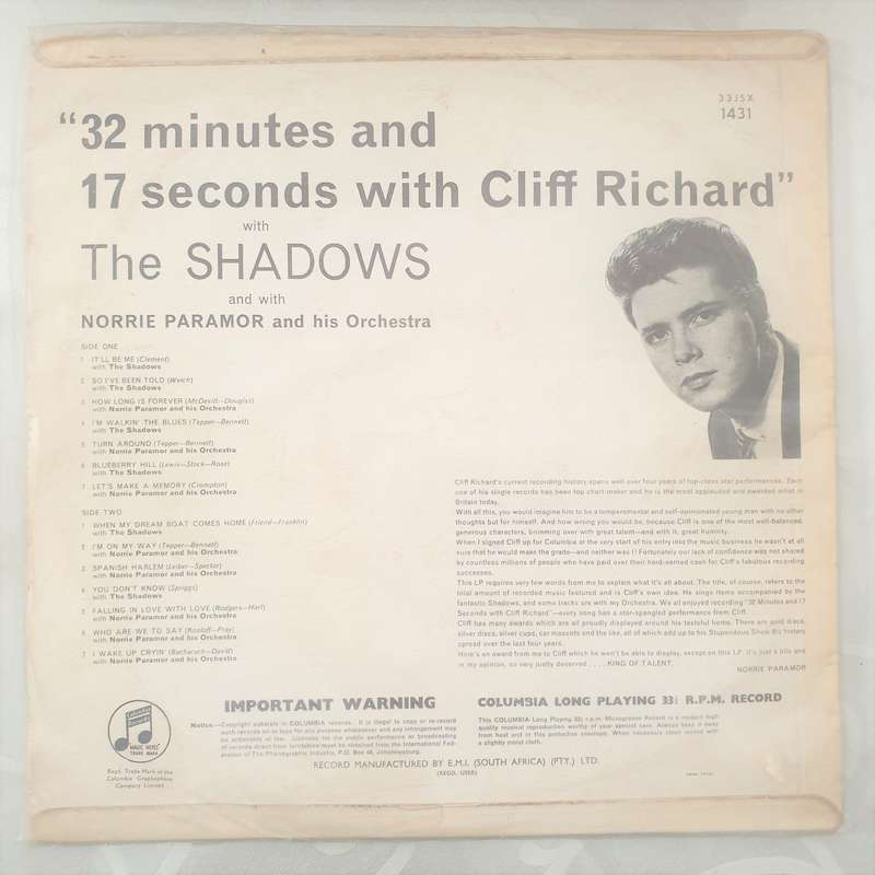 Cliff Richard 32 Minutes and 17 Seconds - Vinyl LP Record - Very-Good Quality (VG)