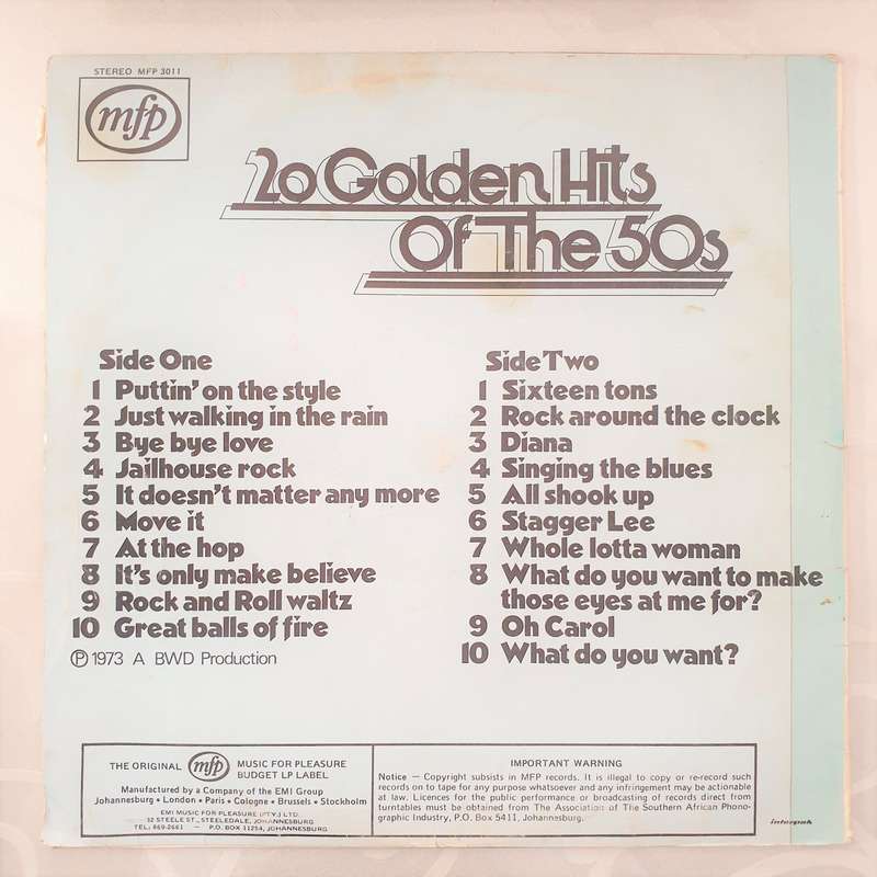 20 Golden Hits of the 50's - Vinyl LP Record - Very Good+ Quality (VG+)