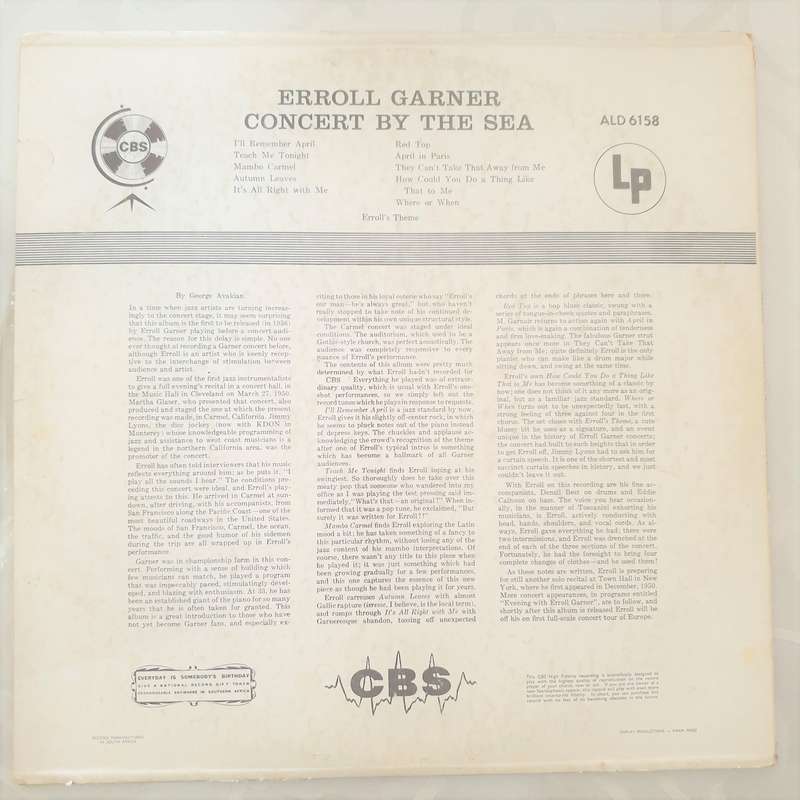 Erroll Garner  Concert By The Sea - Vinyl LP Record - Very-Good+ Quality (VG+)