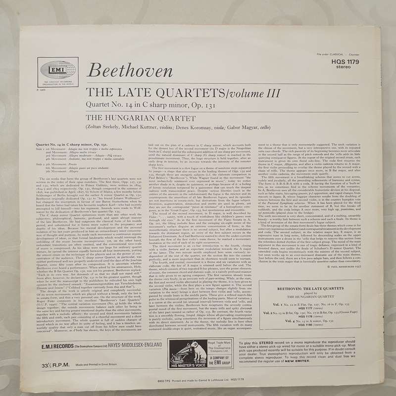The Hungarian Quartet - Beethoven  The Late Quartets - Volume 3: Quartet No. 14 In C Sharp ...