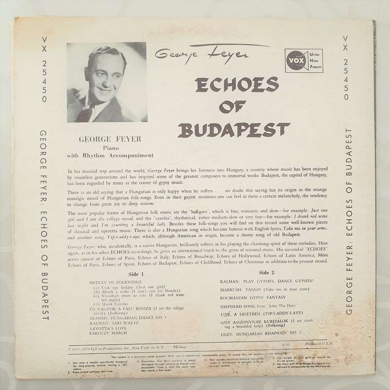 George Feyer  Echoes Of Budapest - Vinyl LP Record - Very-Good Quality (VG)