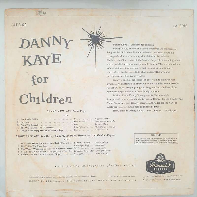 Danny Kaye for Children - Vinyl LP Record - Opened  - Fair Quality (F)