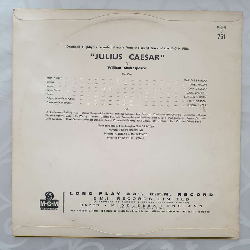 Miklos Rozsa  Dramatic Highlights From The MGM Film Julius Caesar -  Vinyl LP Record - Very...
