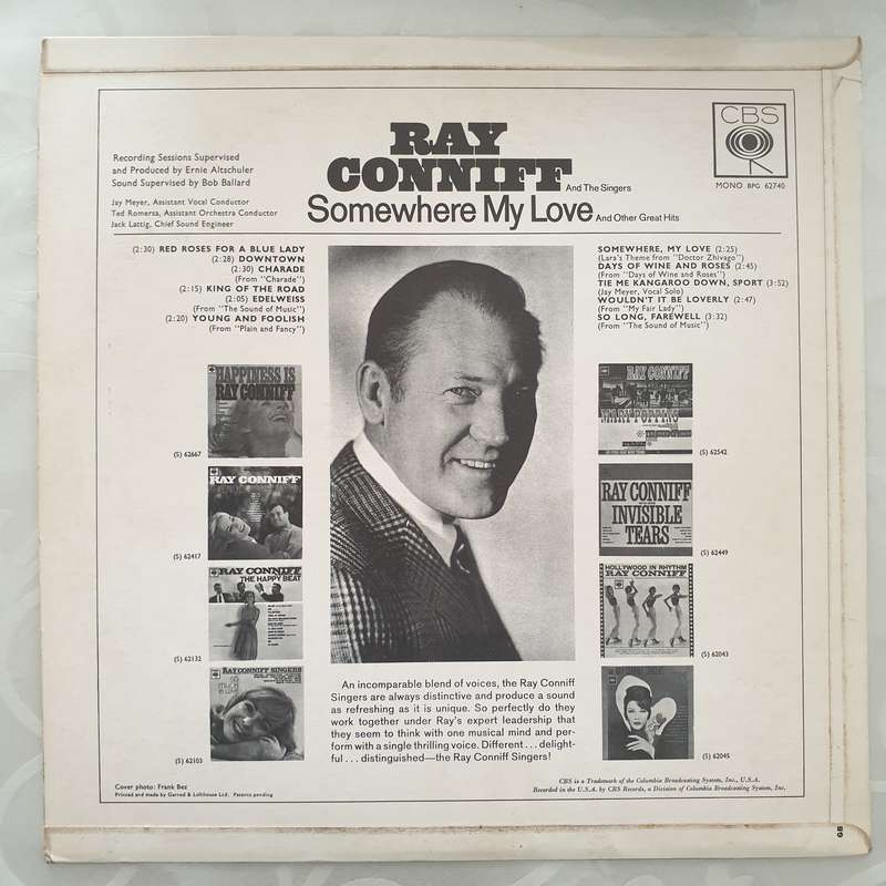 Ray Conniff And The Singers  Somewhere My Love -  Vinyl LP Record - Very-Good+ Quality (VG+)