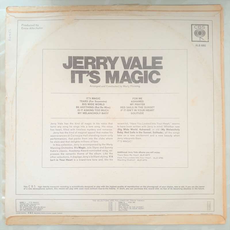 Jerry Vale - It's Magic - Vinyl LP Record - Very-Good+ Quality (VG+)