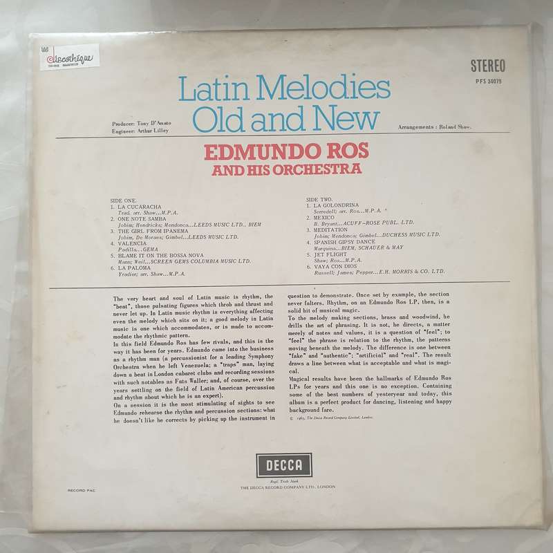 Edmundo Ros & His Orchestra  Latin Melodies Old and New - Vinyl LP Record - Very-Good+ Qual...