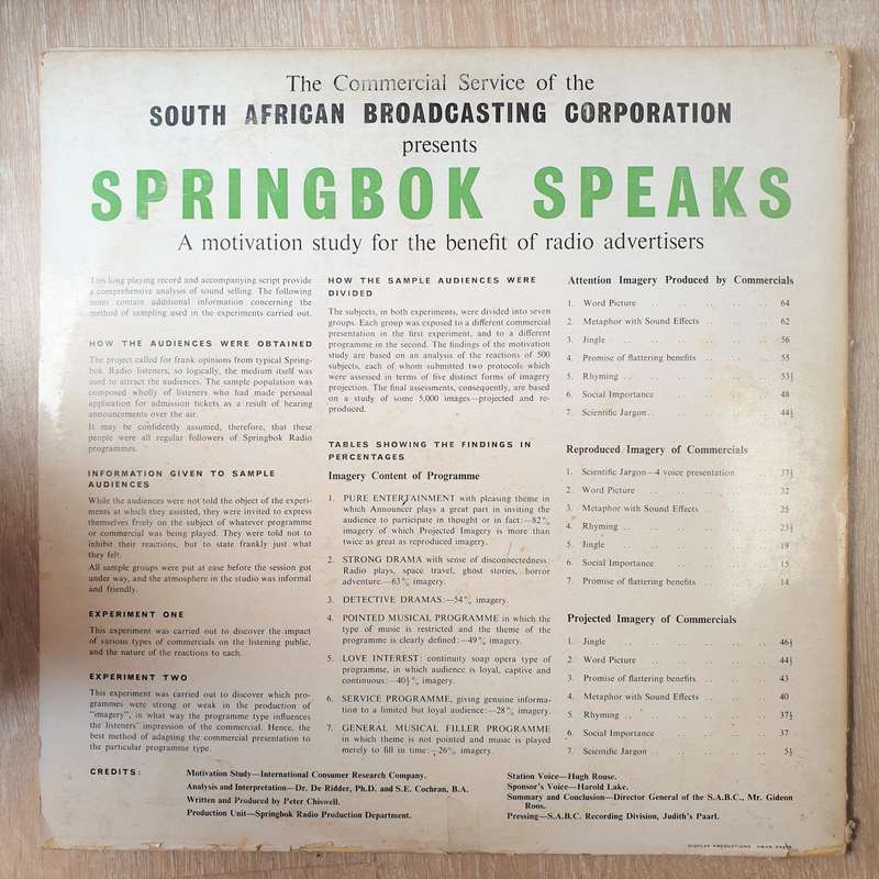 Springbok Speaks - A Study in Sound Motivation - Vinyl LP Record - Very-Good+ Quality (VG+)