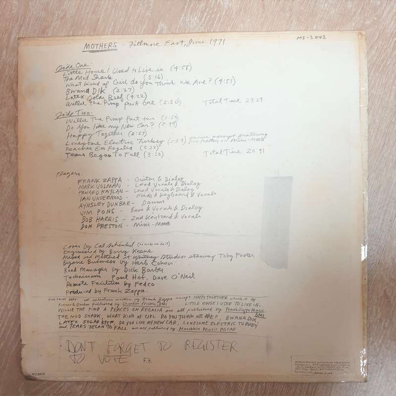 Frank Zappa - The Mothers  Fillmore East - June 1971 - Vinyl LP Record - Very-Good Quality ...
