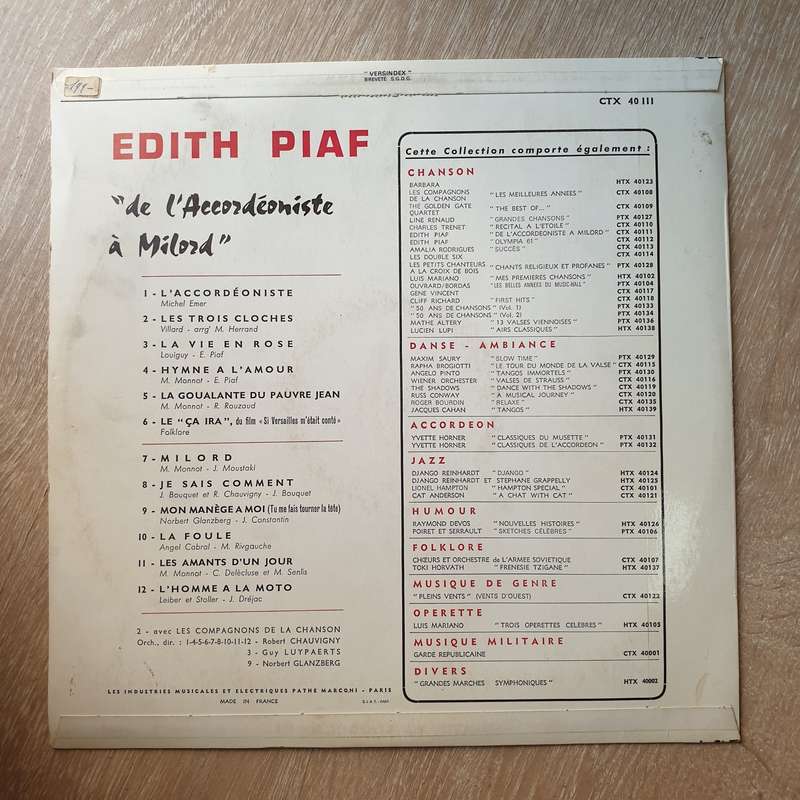 Edith Piaf  De L'Accordeoniste A Milord (France Pressing) - Vinyl LP Record - Very-Good+ Qu...