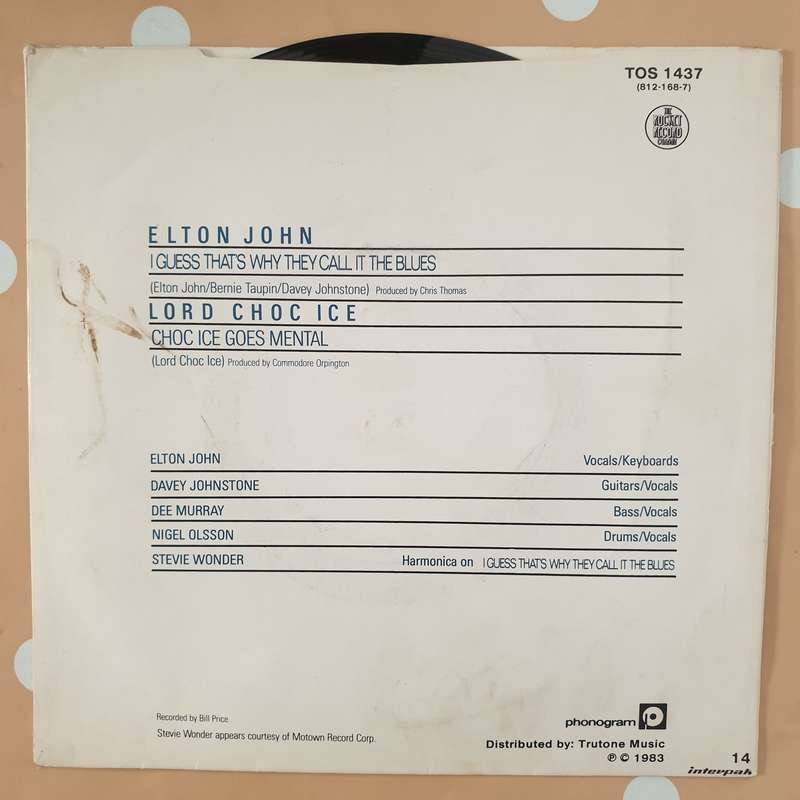 Elton John  I Guess That's Why They Call It The Blues - Vinyl 7" Record - Very-Good+ Qualit...