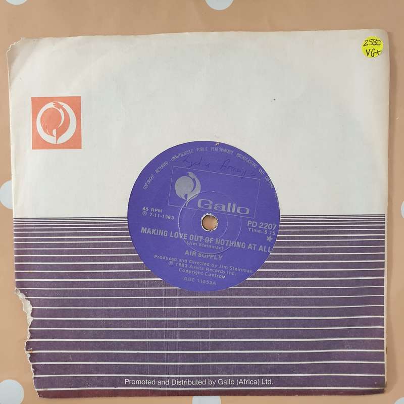 Air Supply  Making Love Out Of Nothing At All - Vinyl 7" Record - Very-Good+ Quality (VG+)
